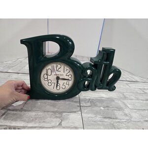 Vintage bathroom clock word clock green wall clock 80s Bath USA Tested Works MCM